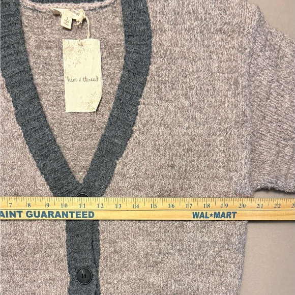 NWT Hem & Thread Cropped Lavender and Gray Button-Up Sweater - Picture 5 of 5